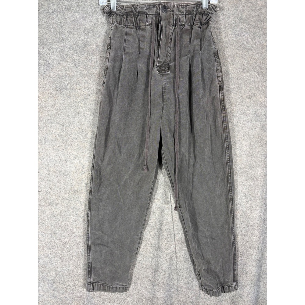 Free People Women Grey Paperbag Waist Tapered Pants XS High Rise Cotton Blend